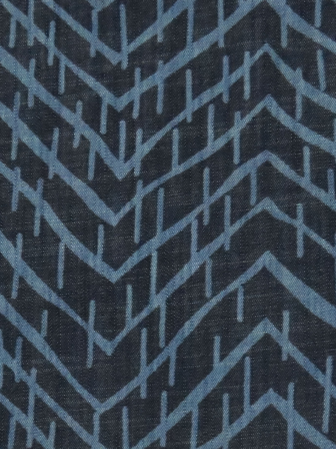 Indigo Blue/Ink Tencel/Cotton Blend Large Zig Zag Print Chambray - LA Designer - 60W