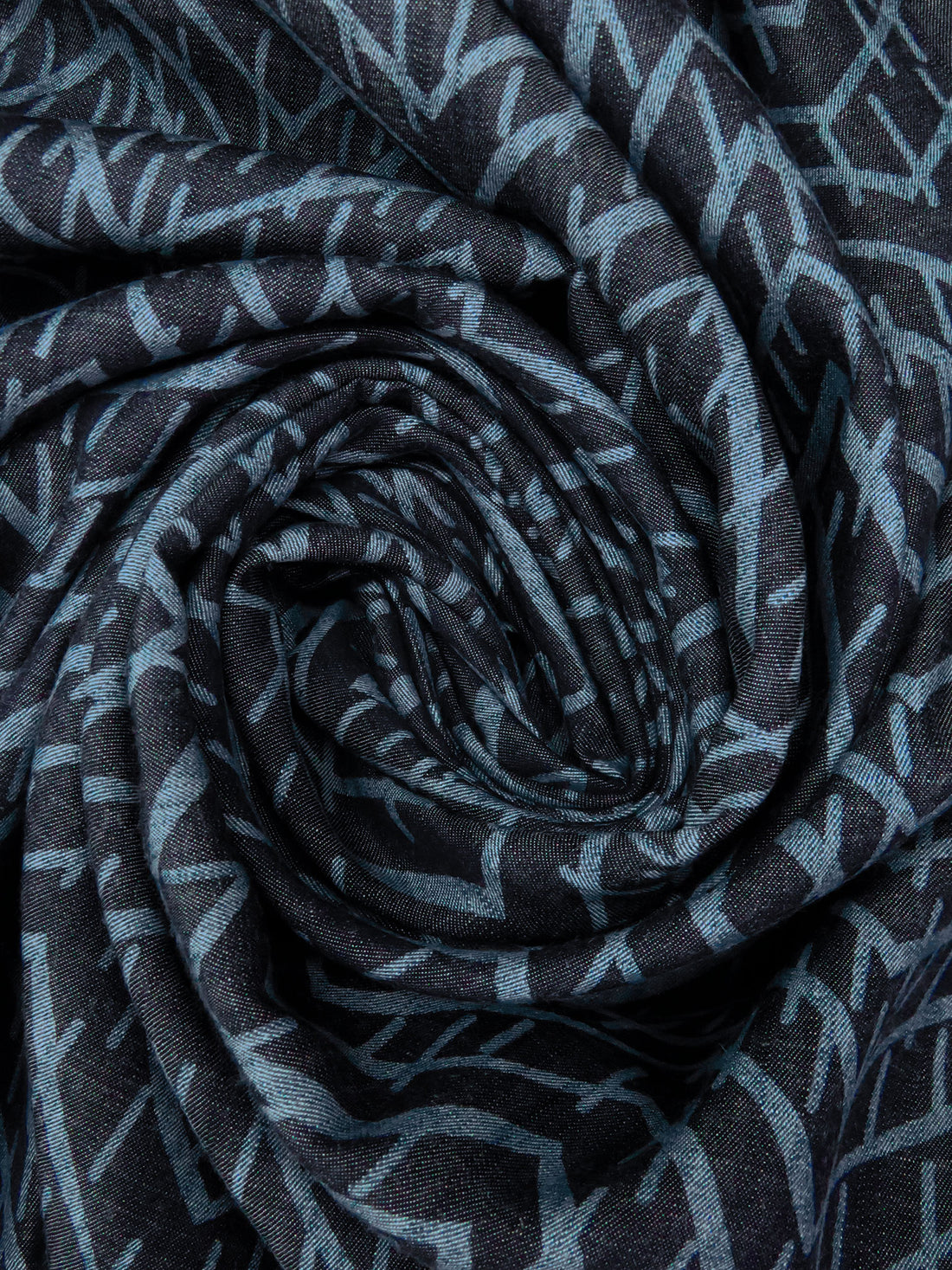 Indigo Blue/Ink Tencel/Cotton Blend Large Zig Zag Print Chambray - LA Designer - 60W