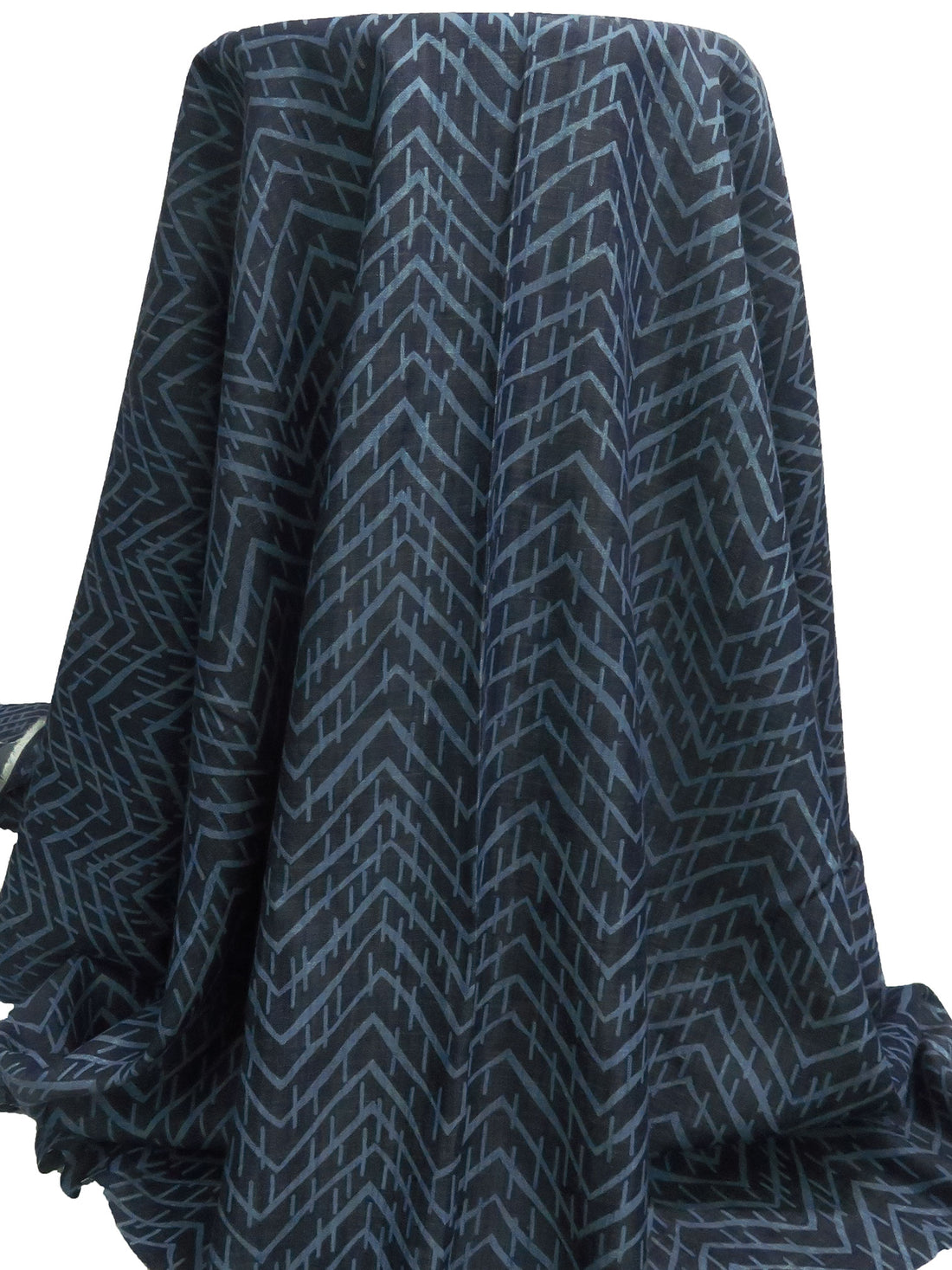 Indigo Blue/Ink Tencel/Cotton Blend Large Zig Zag Print Chambray - LA Designer - 60W