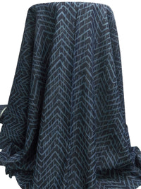 Indigo Blue/Ink Tencel/Cotton Blend Large Zig Zag Print Chambray - LA Designer - 60W