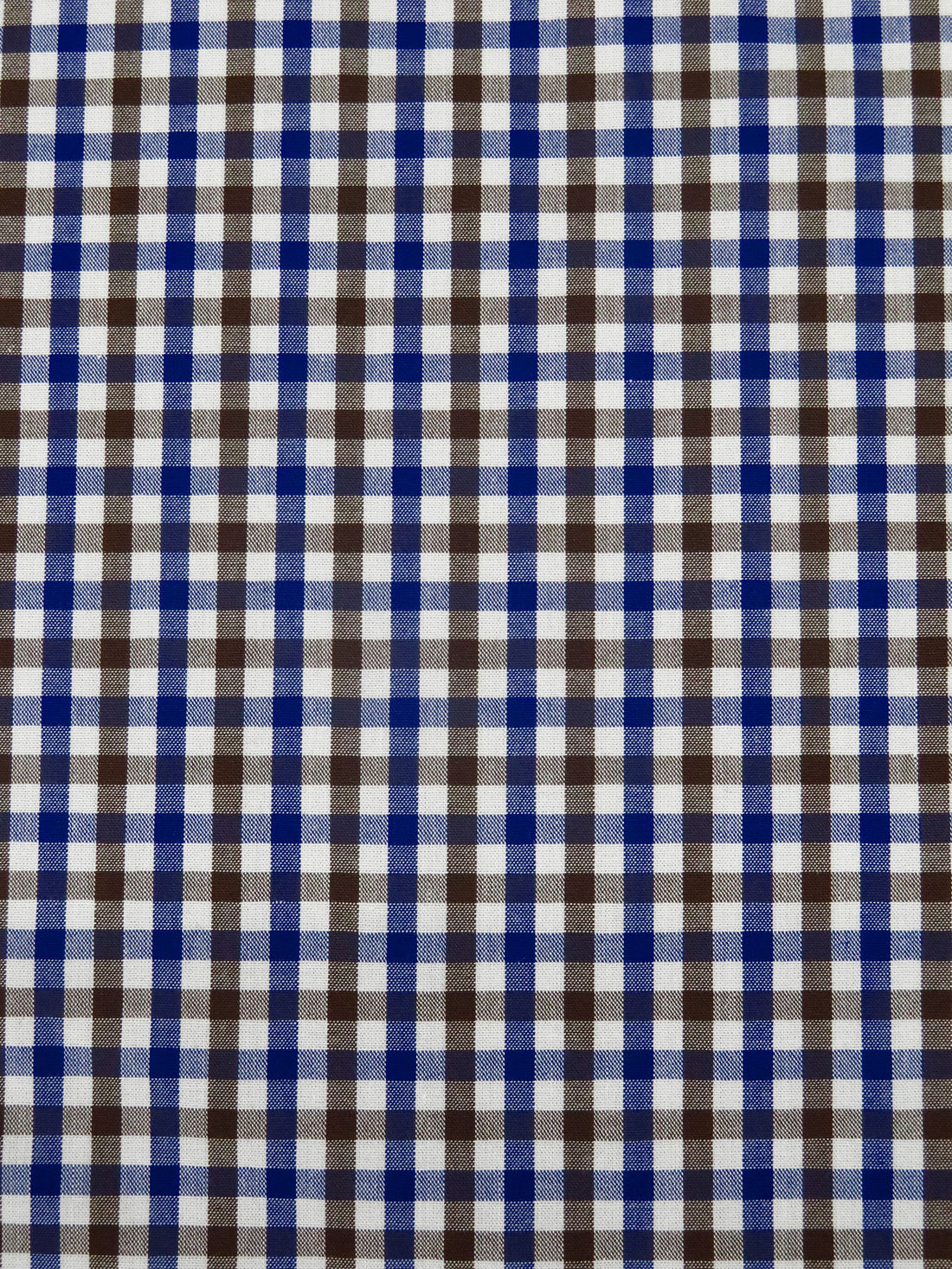 White/Royal Blue/Russet Brown 100% Cotton Small Gingham Check Plaid Weave Shirting 56W