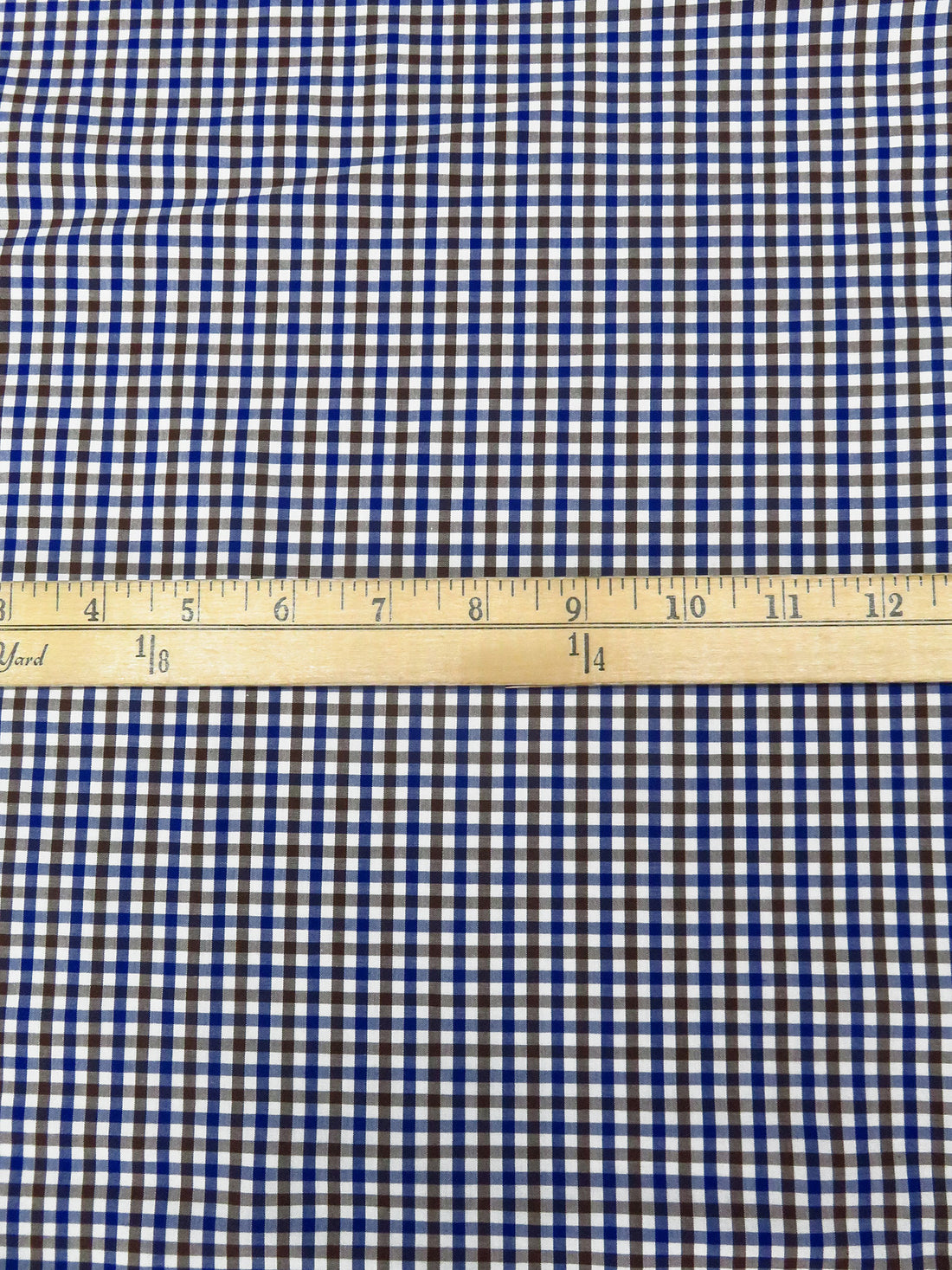 White/Royal Blue/Russet Brown 100% Cotton Small Gingham Check Plaid Weave Shirting 56W