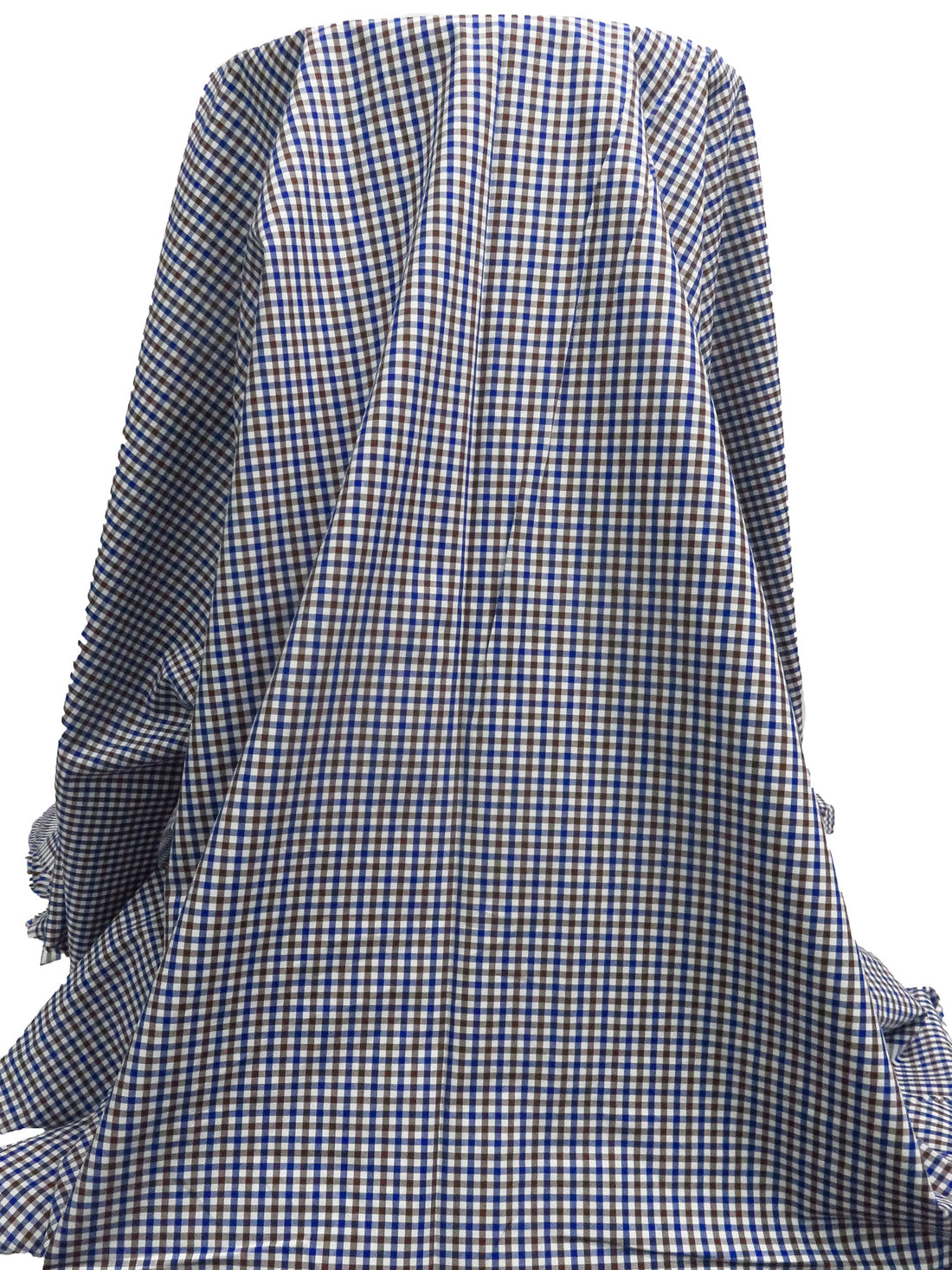 White/Royal Blue/Russet Brown 100% Cotton Small Gingham Check Plaid Weave Shirting 56W