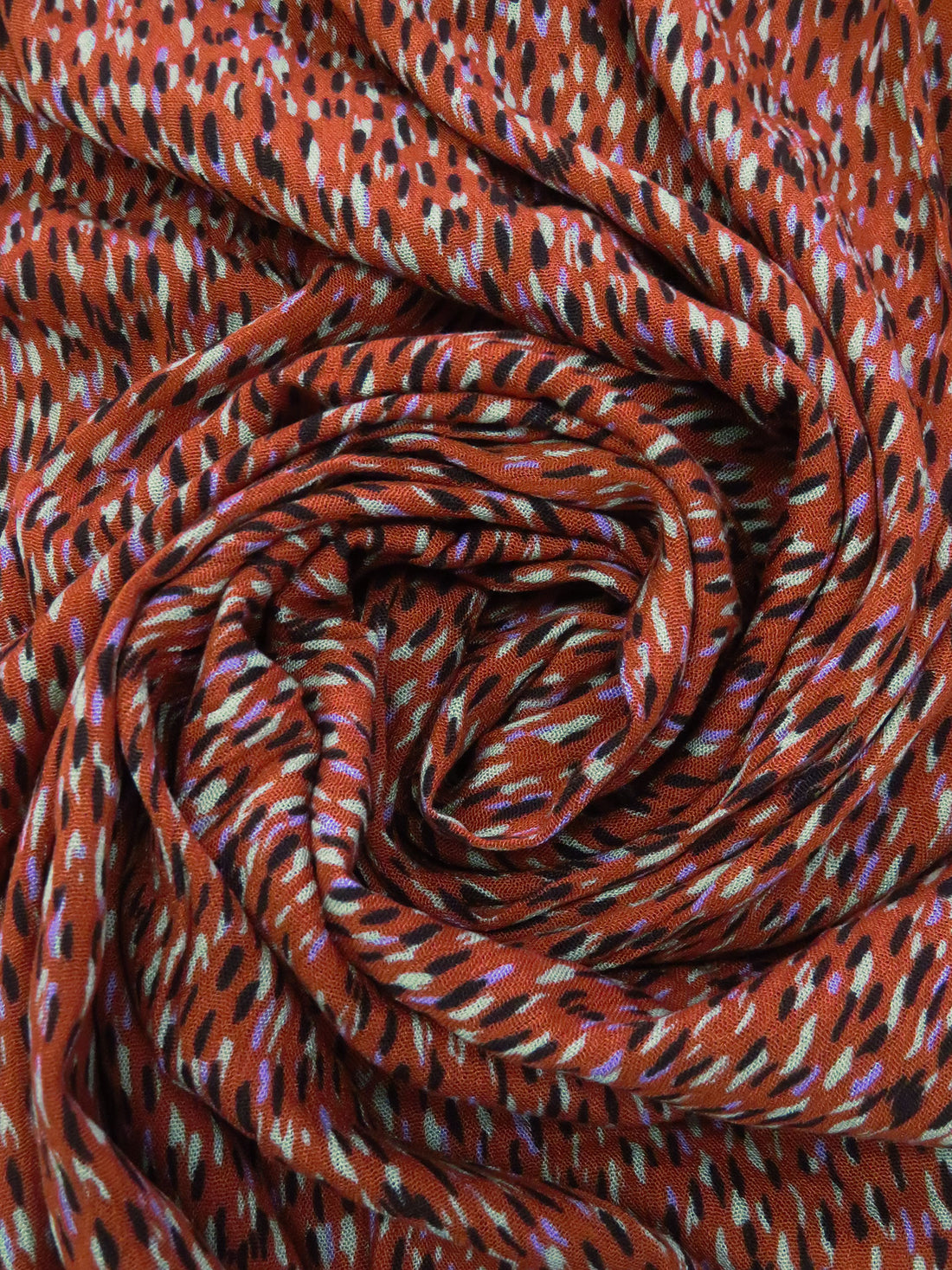 Rust/Tan/Dark Brown/Lilac 100% Rayon Falling Dashes Print Crinkle Challis 50W