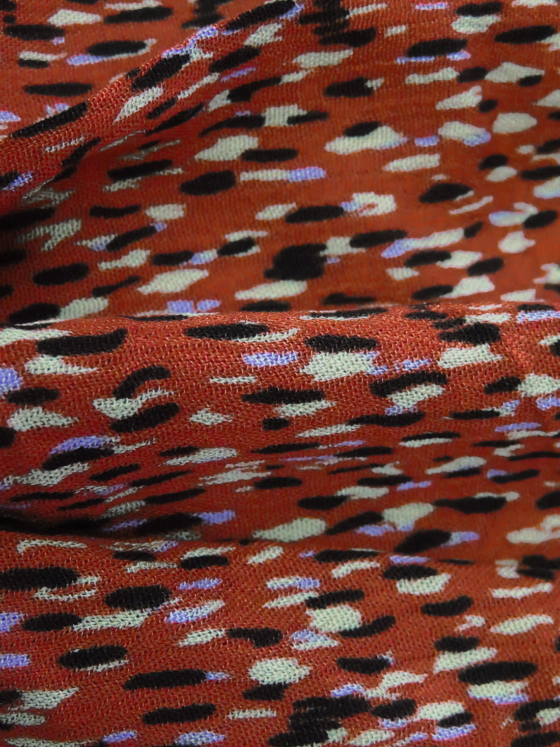 Rust/Tan/Dark Brown/Lilac 100% Rayon Falling Dashes Print Crinkle Challis 50W