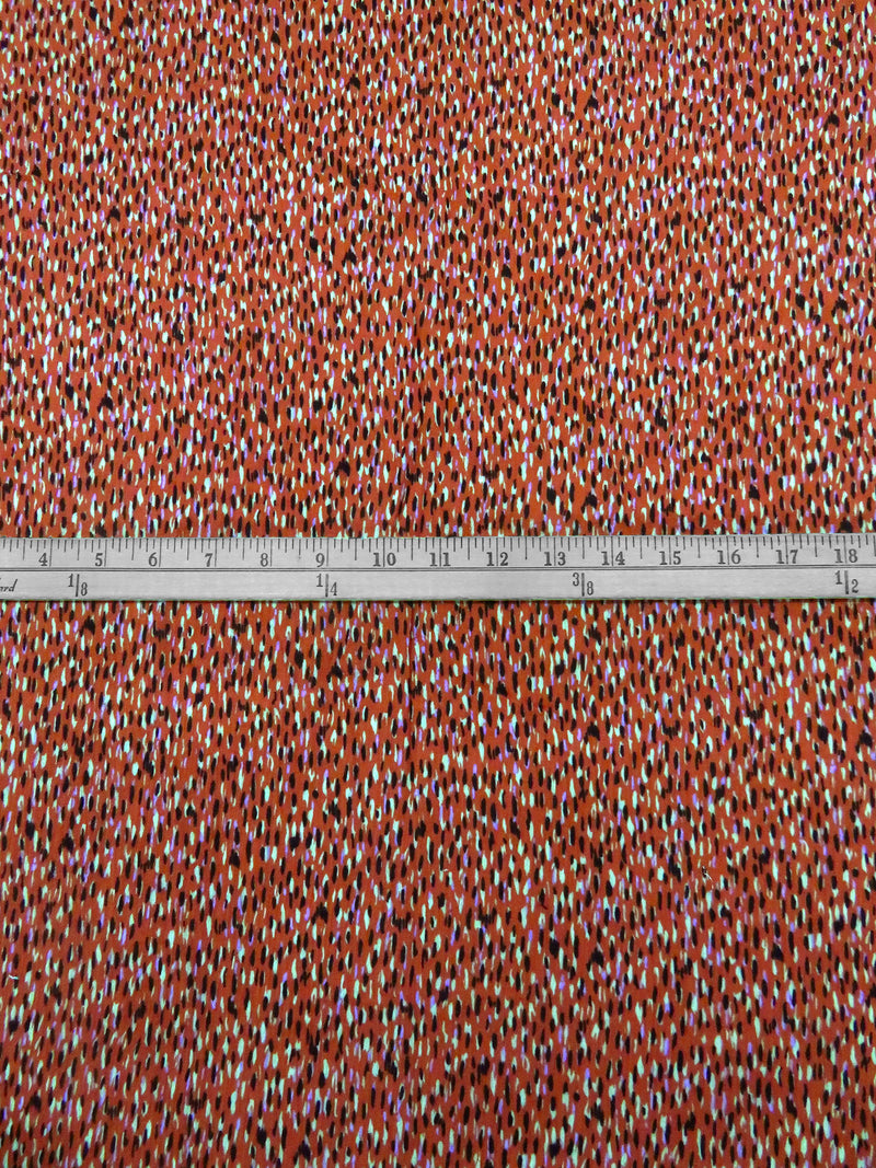 Rust/Tan/Dark Brown/Lilac 100% Rayon Falling Dashes Print Crinkle Challis 50W