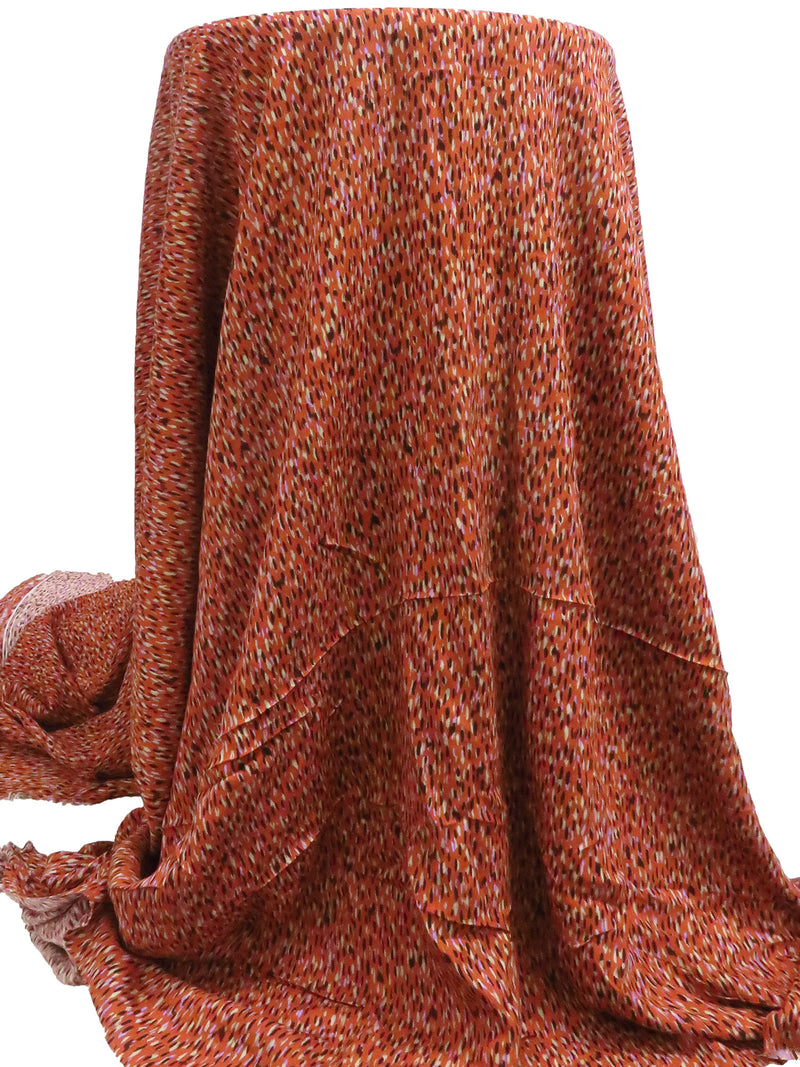 Rust/Tan/Dark Brown/Lilac 100% Rayon Falling Dashes Print Crinkle Challis 50W