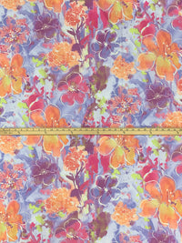 Tangerine/Dark Pink/Lavender/Multi Polyester/Lycra Painterly Floral Print 4 Way Stretch Knit - Imported From Italy By NY Designer - 59W
