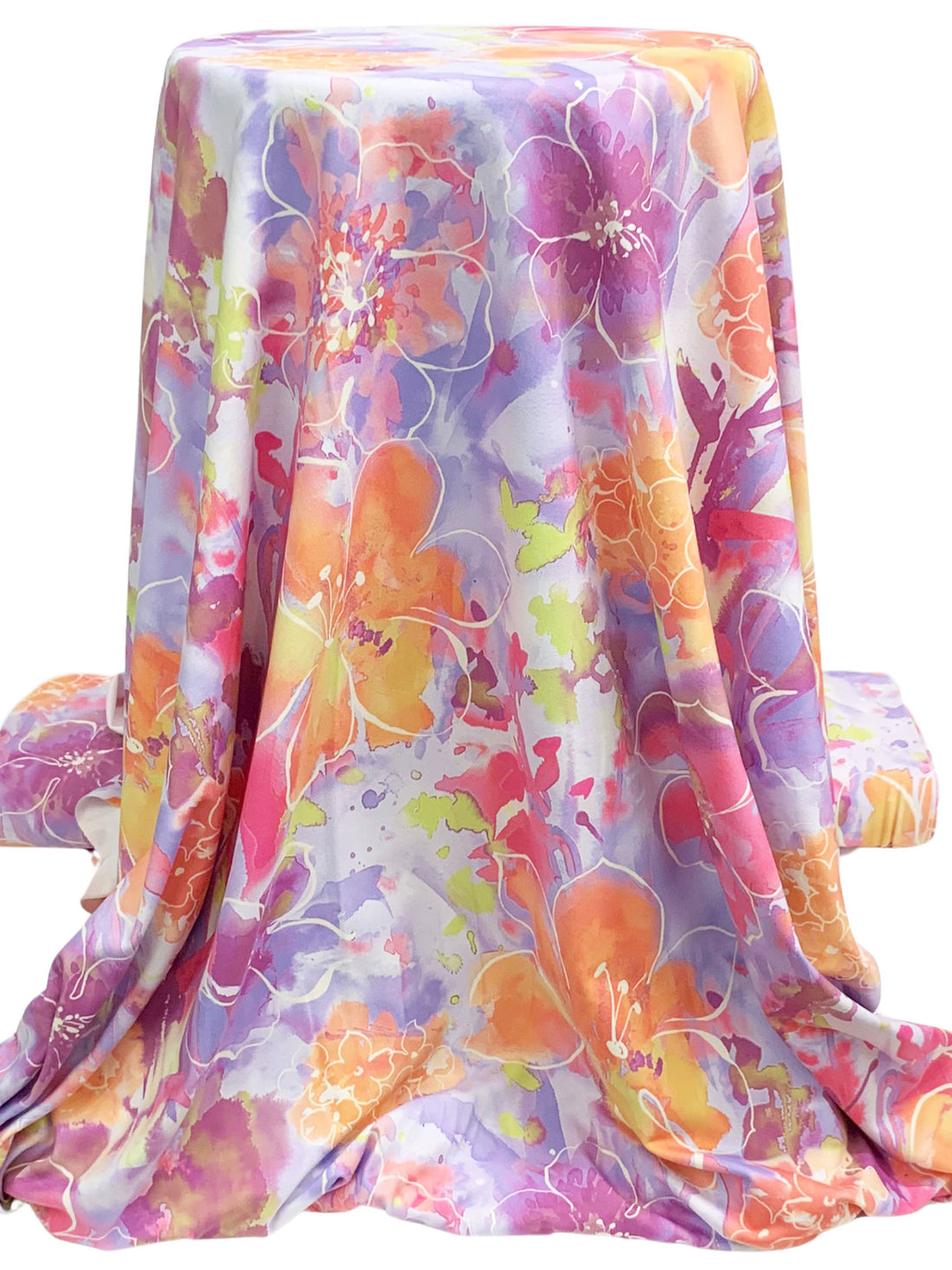 Tangerine/Dark Pink/Lavender/Multi Polyester/Lycra Painterly Floral Print 4 Way Stretch Knit - Imported From Italy By NY Designer - 59W