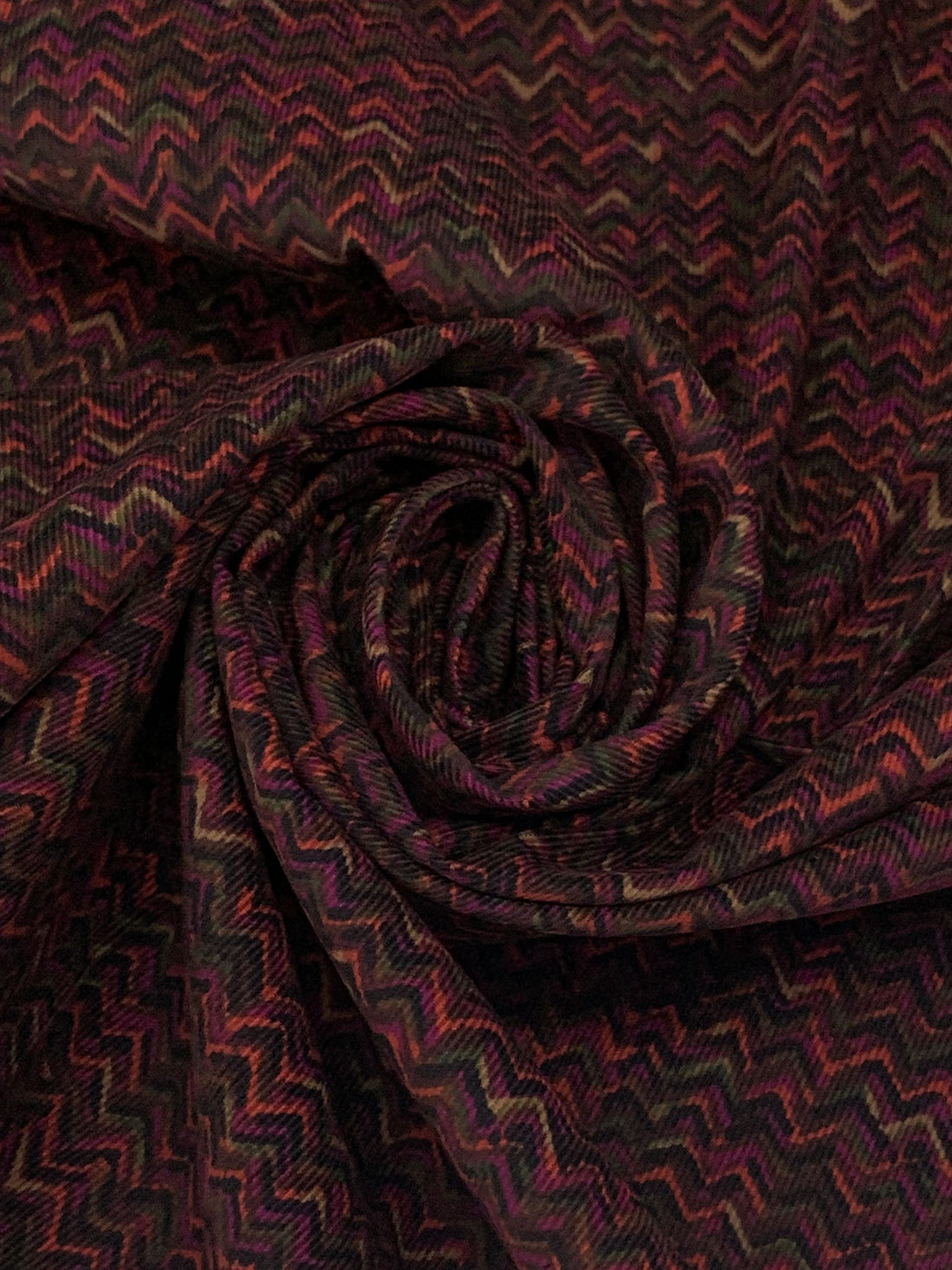 Old Mauve/Chestnut/Black 100% Cotton Broken Chevron-Look Print Pinwale Corduroy - NY Designer - 42W