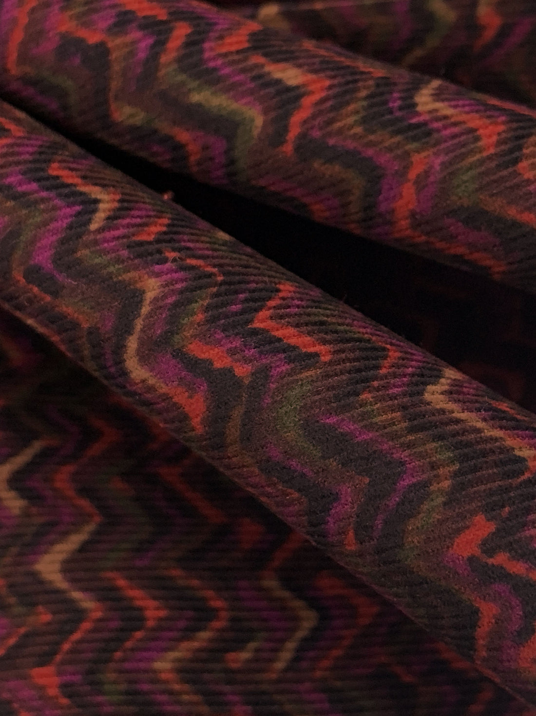 Old Mauve/Chestnut/Black 100% Cotton Broken Chevron-Look Print Pinwale Corduroy - NY Designer - 42W
