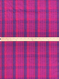 Cerise Pink/Imperial Purple/Royal Pink Cotton/Lycra Yarn-Plaid Raised Vertical Stripe Weave Stretch Shirting - Imported From Italy - 51W