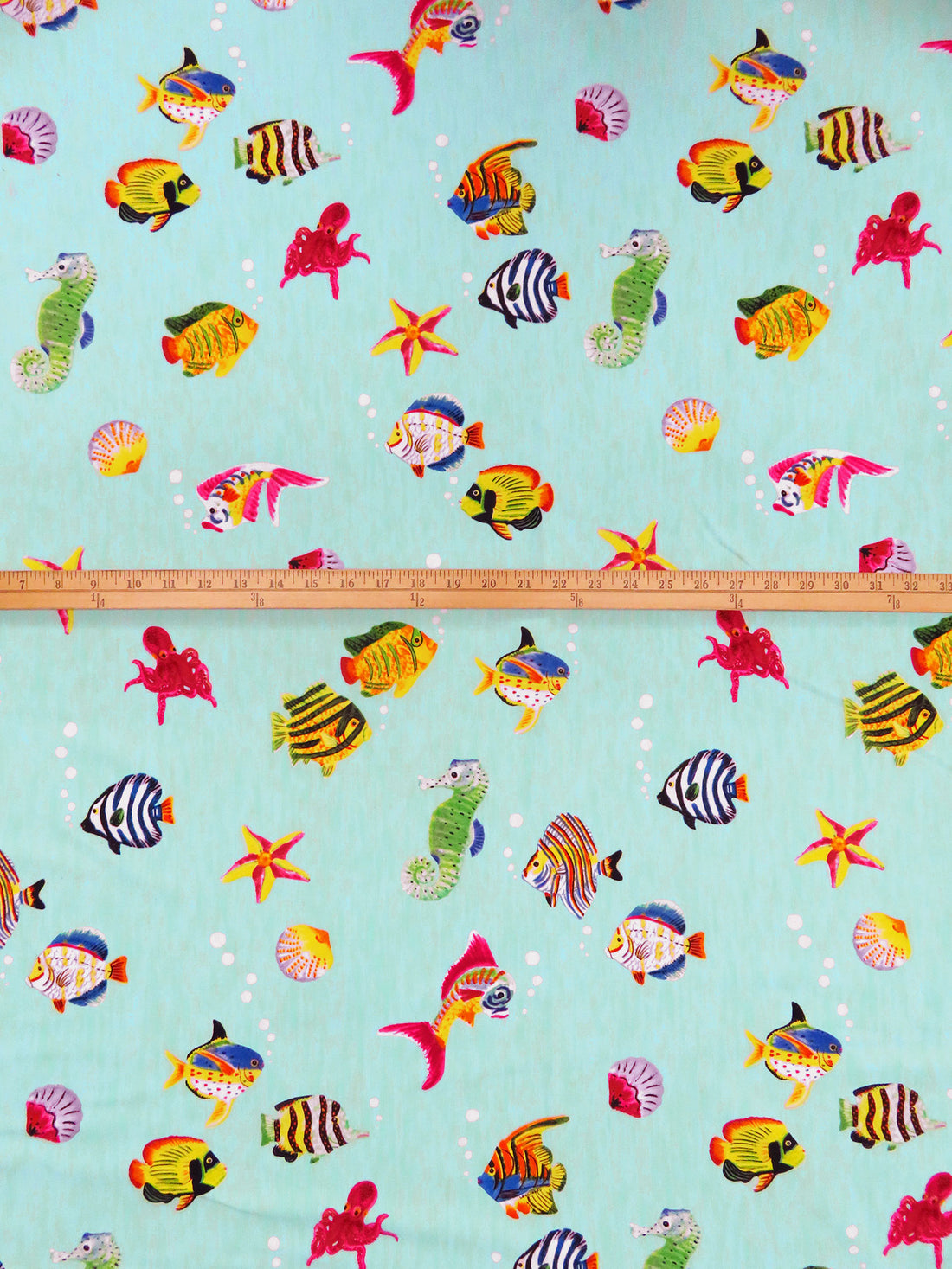 Pale Turquoise/Lemon/Cerise/Multi Polyester/Lycra Sea Creatures Print 4-Way Stretch Knit - Imported From Italy By A NY Designer - 57W