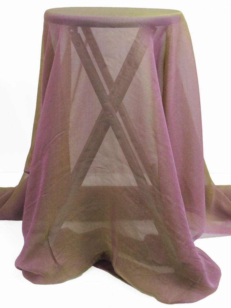 Lilac/Olive 100% Silk Iridescent Chiffon 54W