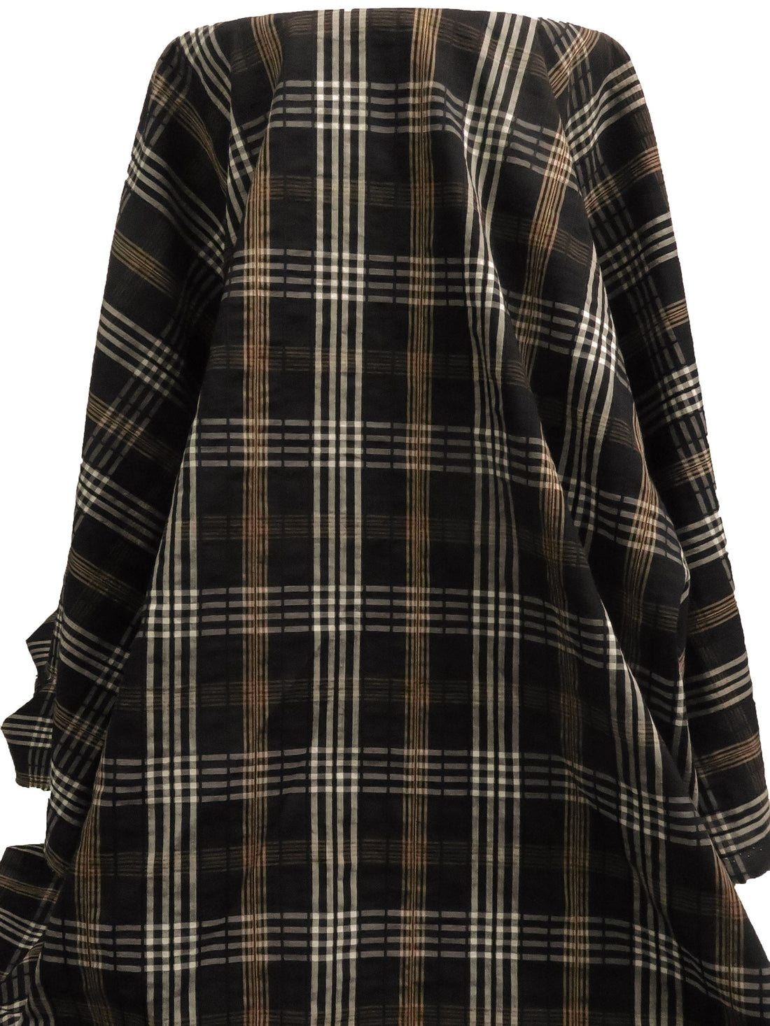 Black/Beige/Raw Sienna Cotton/Lycra Yarn-Plaid Weave Stretch Shirting - NY Designer - 52W
