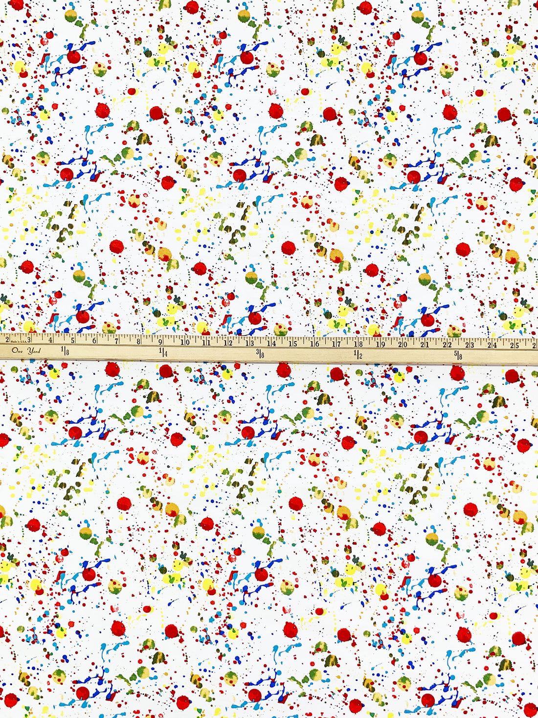 White/Yellow/Blue/Multi Rayon/Nylon/Lycra Paint Splatter Print Stretch Bengaline Suiting 57W