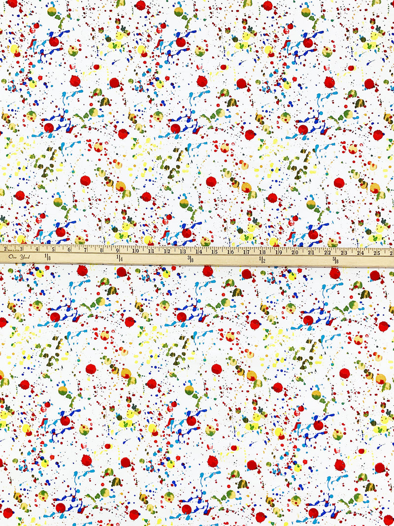 White/Yellow/Blue/Multi Rayon/Nylon/Lycra Paint Splatter Print Stretch Bengaline Suiting 57W
