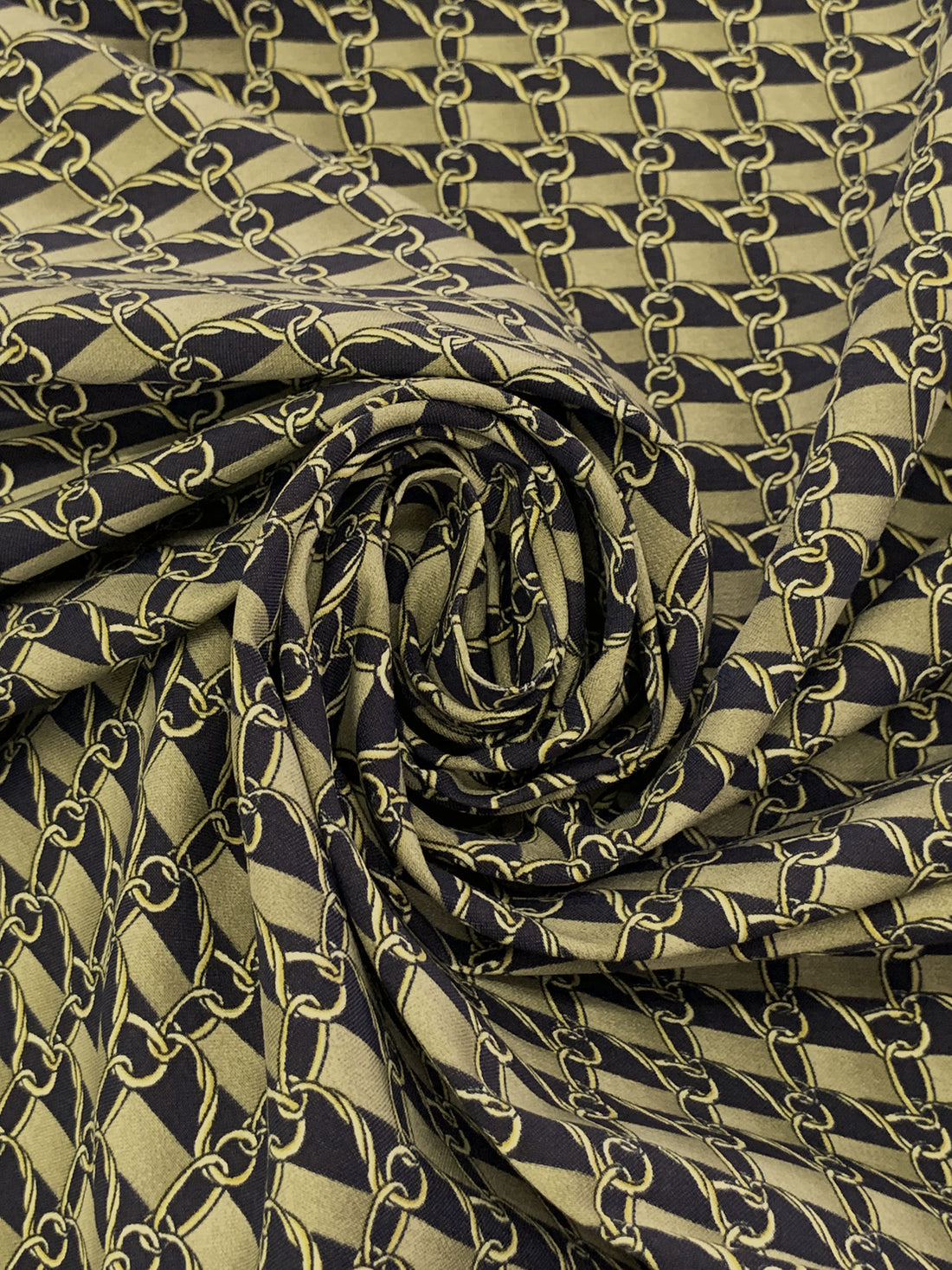 Misty Moss/Black/Pale Goldenrod Rayon/Nylon/Lycra Belt Loops Print Stretch Bengaline Suiting 57W
