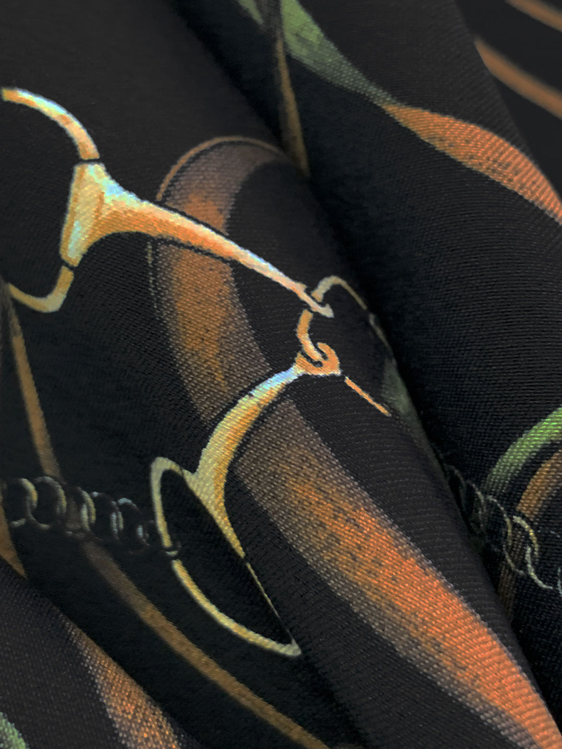 Golden Oak/Black/Wheat Rayon/Nylon/Lycra Belts & Chains Print Stretch Bengaline Suiting 57W