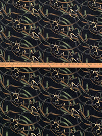 Golden Oak/Black/Wheat Rayon/Nylon/Lycra Belts & Chains Print Stretch Bengaline Suiting 57W