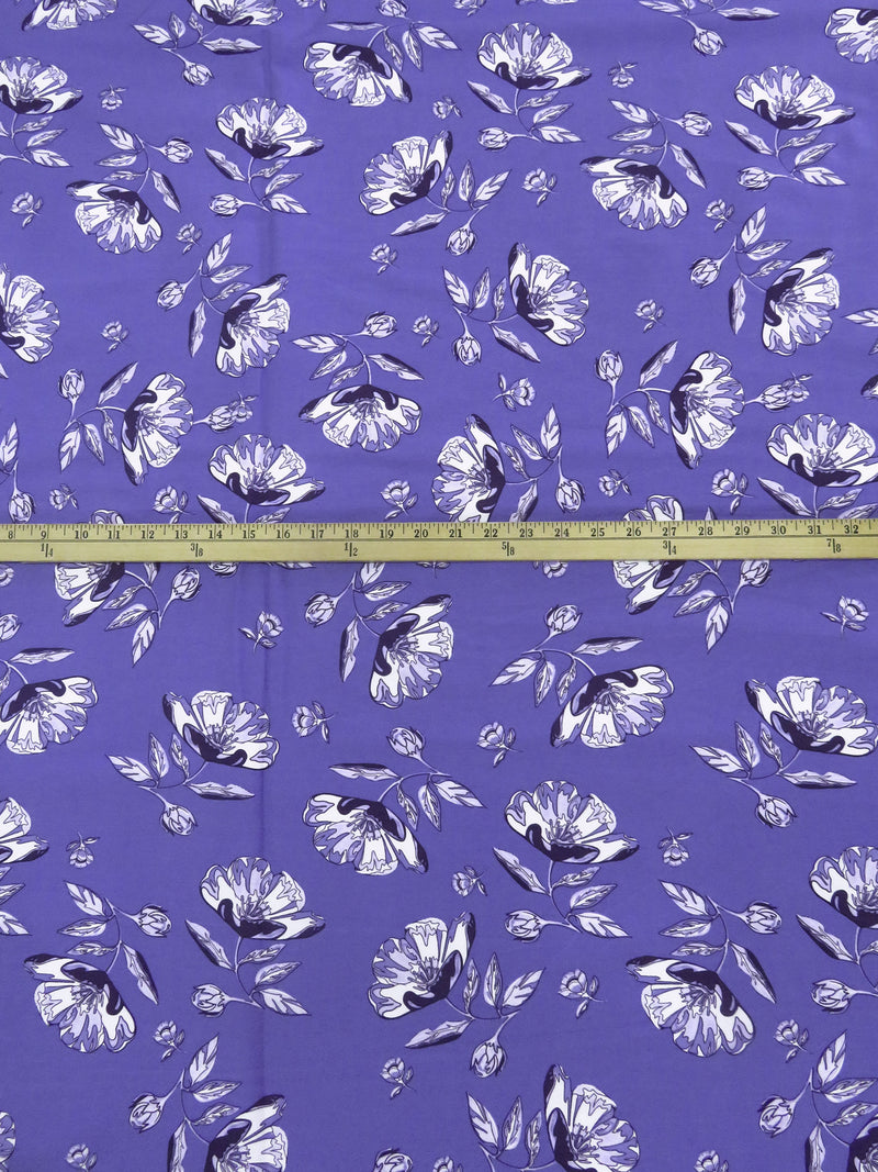 Liberty Purple/Periwinkle/White/Multi Rayon/Nylon/Lycra Floral Stem Print Stretch Bengaline Suiting - NY Designer - 56W