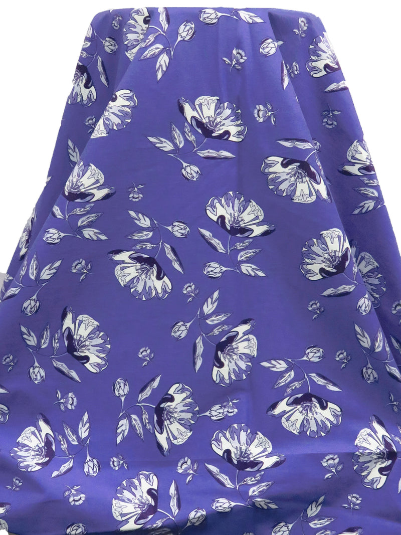 Liberty Purple/Periwinkle/White/Multi Rayon/Nylon/Lycra Floral Stem Print Stretch Bengaline Suiting - NY Designer - 56W