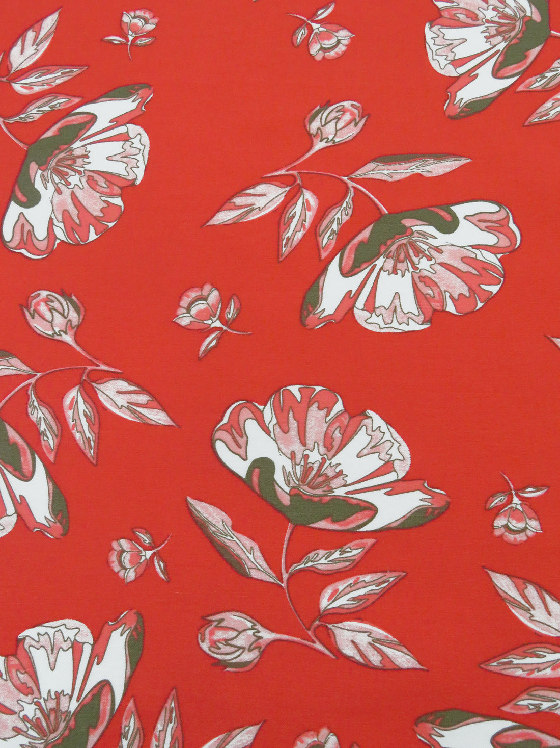 Muted Vermilion/White/Dark Tan/Multi Rayon/Nylon/Lycra Floral Stem Print Stretch Bengaline Suiting - NY Designer - 58W