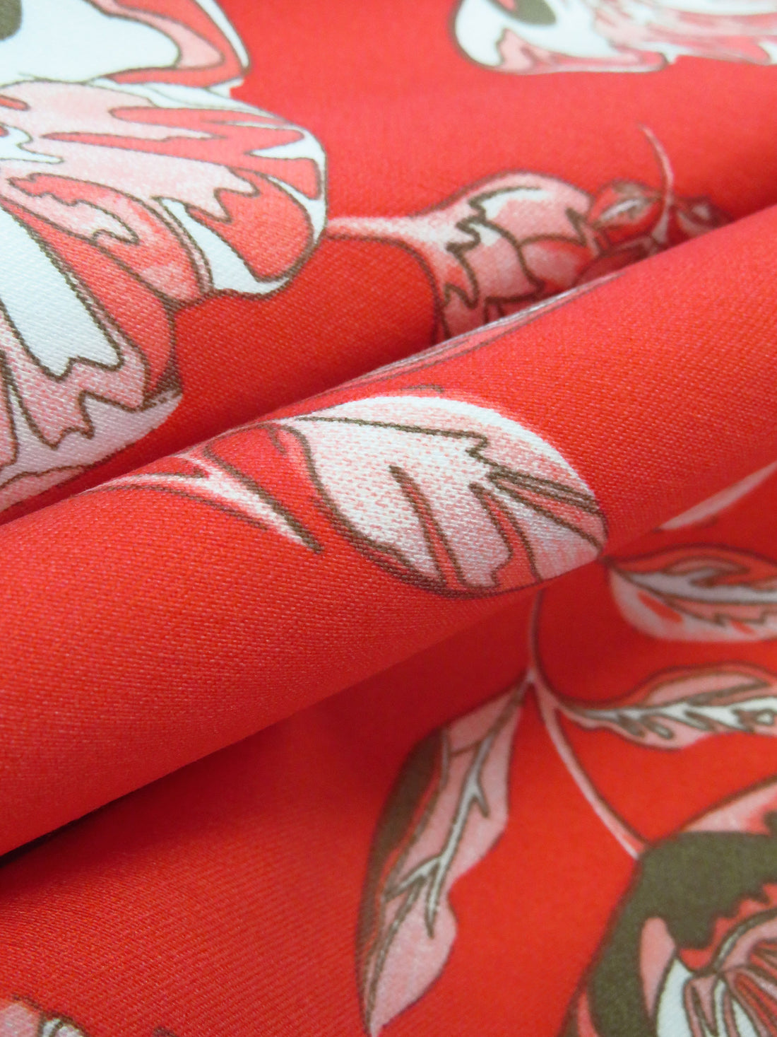 Muted Vermilion/White/Dark Tan/Multi Rayon/Nylon/Lycra Floral Stem Print Stretch Bengaline Suiting - NY Designer - 58W