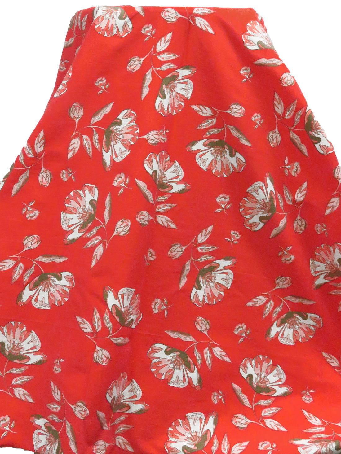 Muted Vermilion/White/Dark Tan/Multi Rayon/Nylon/Lycra Floral Stem Print Stretch Bengaline Suiting - NY Designer - 58W