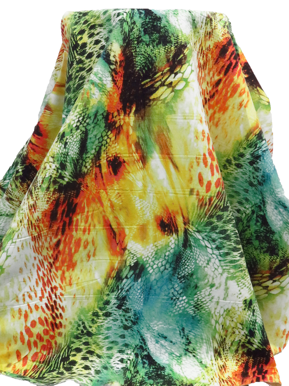 Dark Spring Green/White/Goldenrod/Multi Rayon/Nylon/Lycra Abstract Snakeskin Diagonal Print Stretch Bengaline Suiting - NY Designer - 58W
