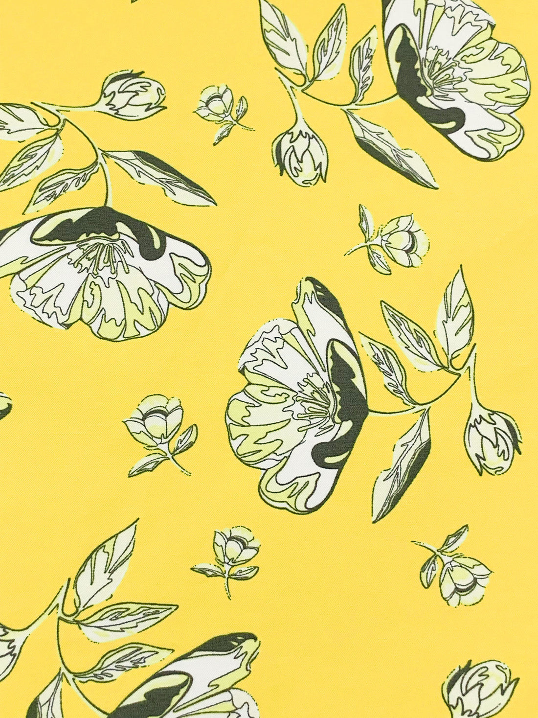 Lemon/White/Dark Taupe Rayon/Nylon/Lycra Floral Print Stretch Bengaline Suiting 58W