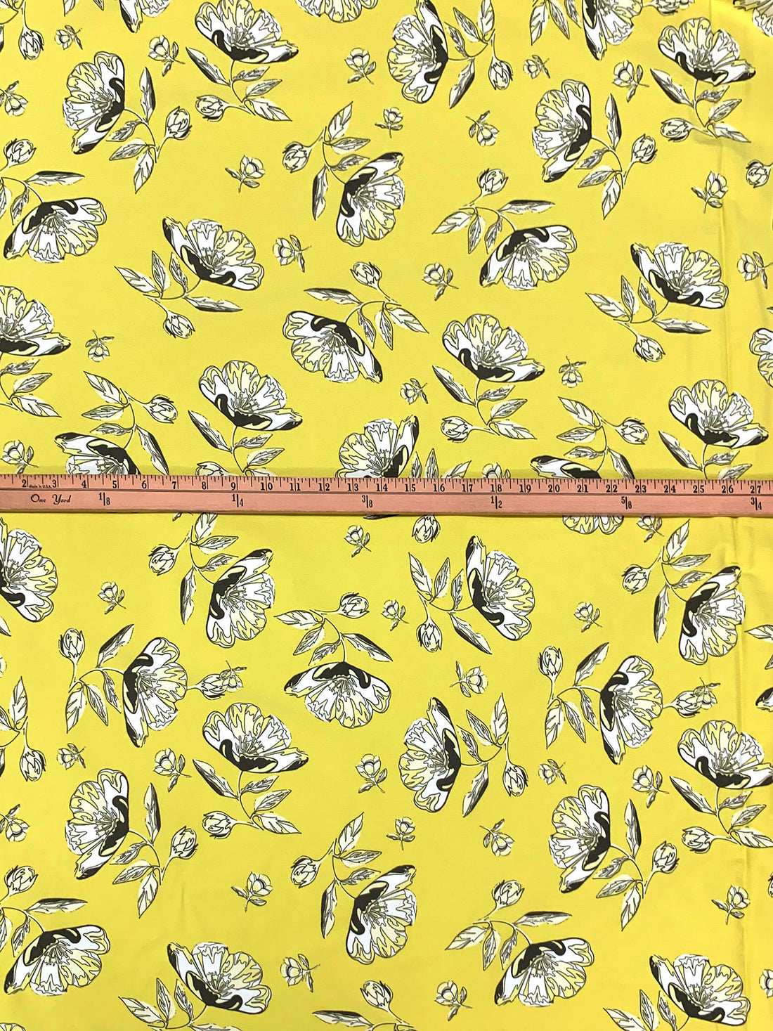 Lemon/White/Dark Taupe Rayon/Nylon/Lycra Floral Print Stretch Bengaline Suiting 58W