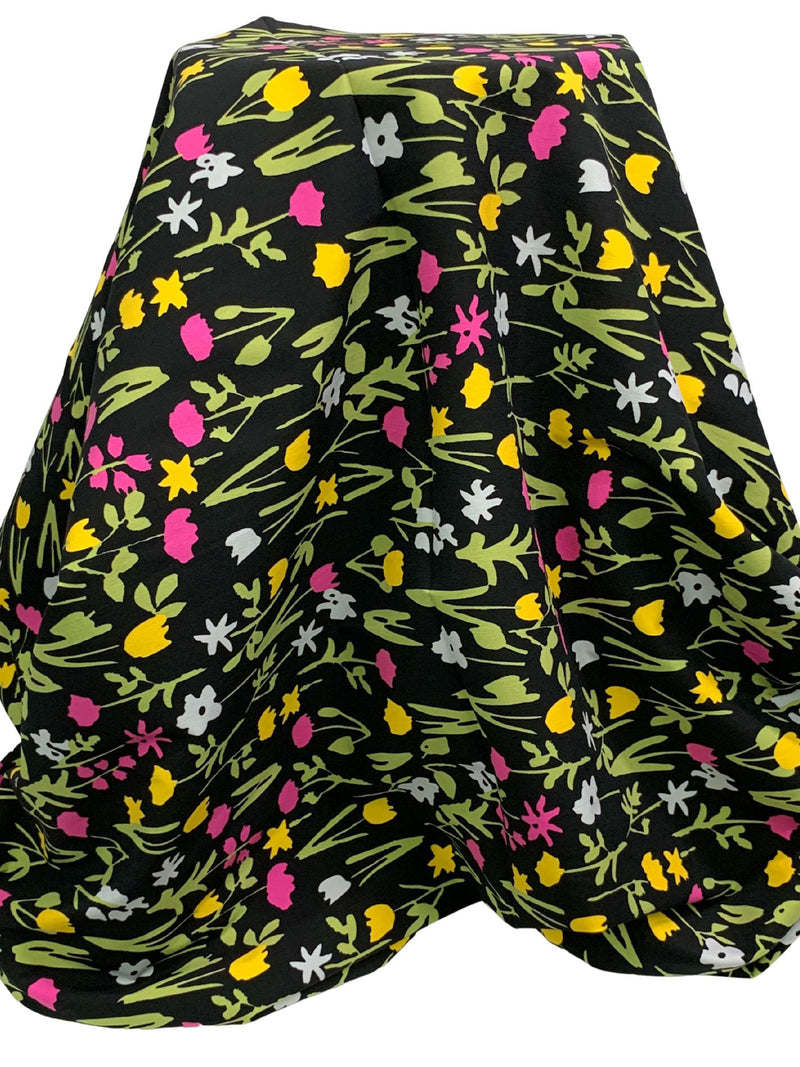 Black/Hot Pink/Olive Green/Multi Rayon/Nylon/Lycra Floral Print Stretch Bengaline Suiting 56W