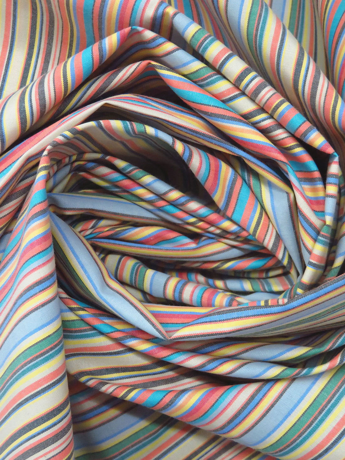 Black/Tangerine/Aqua/Multi 100% Cotton Vertical Stripe Weave Shirting - NY Designer - 58W