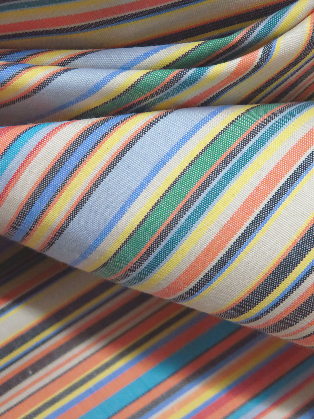 Black/Tangerine/Aqua/Multi 100% Cotton Vertical Stripe Weave Shirting - NY Designer - 58W