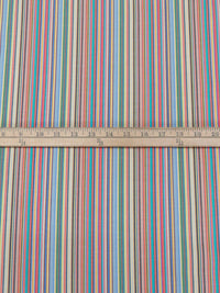 Black/Tangerine/Aqua/Multi 100% Cotton Vertical Stripe Weave Shirting - NY Designer - 58W