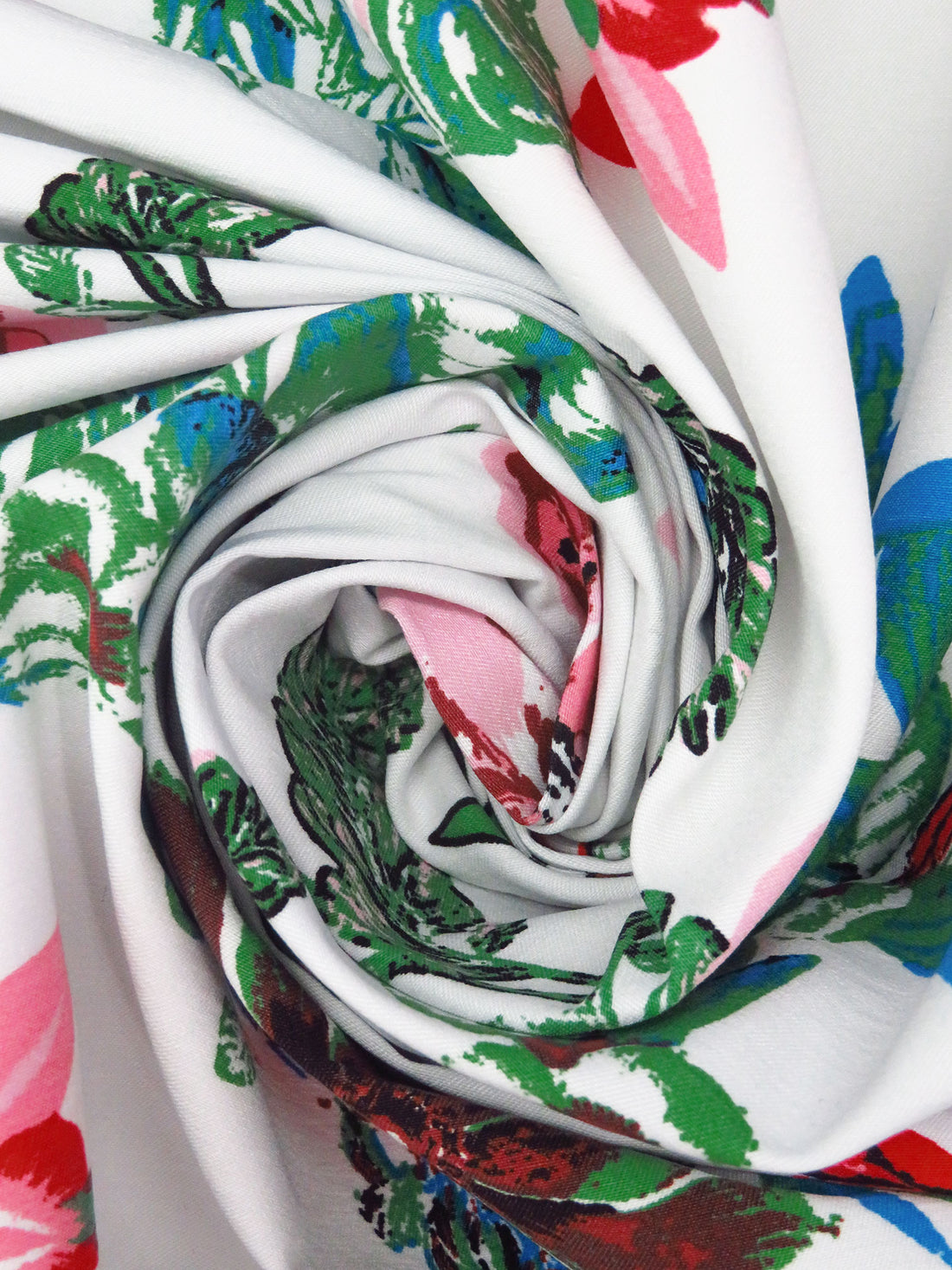 White/May Green/Dusty Rose/Multi  Rayon/Nylon/Lycra Floral And Parrot Print Stretch Bengaline Suiting - NY Designer - 56W