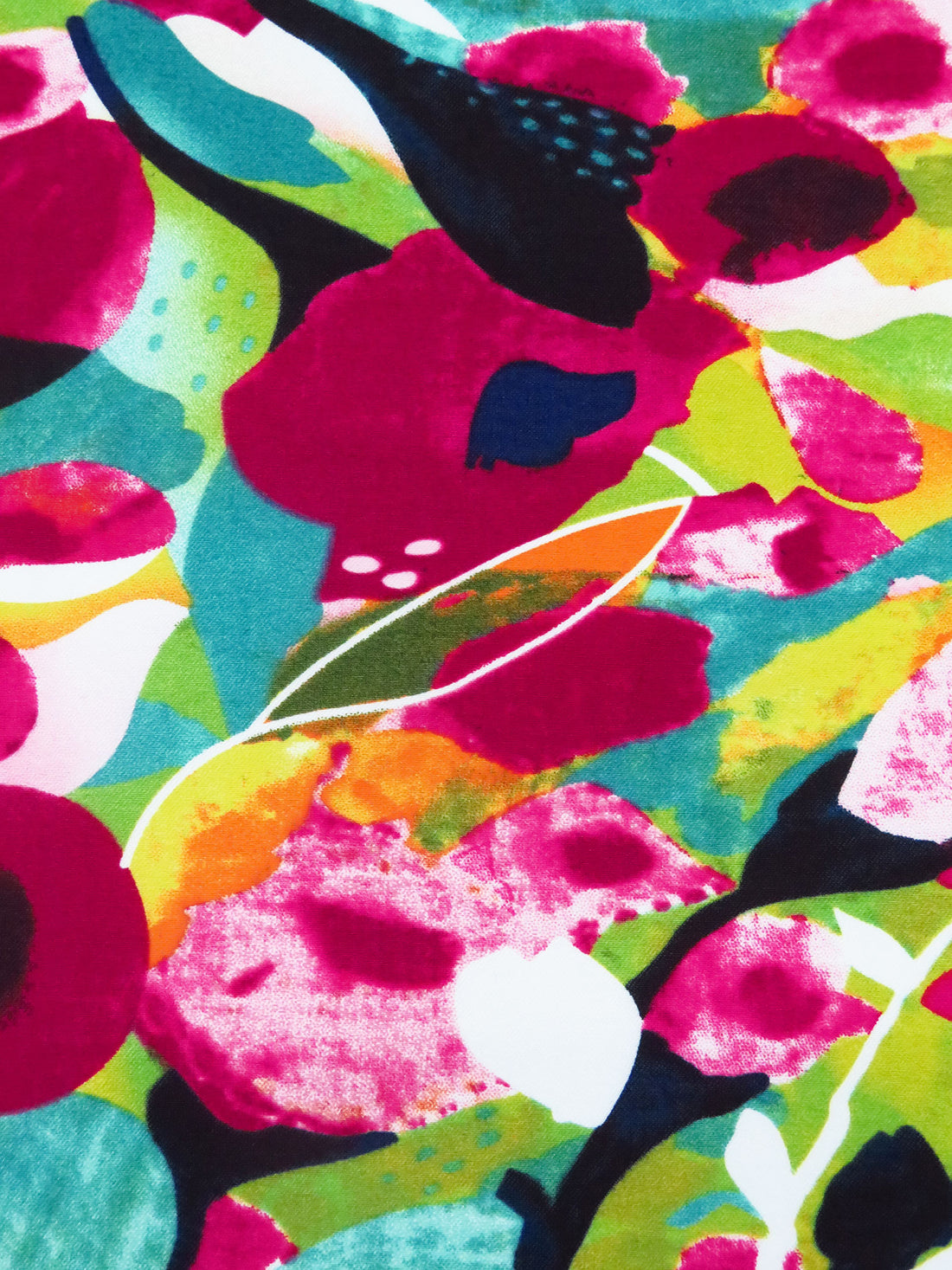 Magenta/Lemon/Aqua/Multi Rayon/Nylon/Lycra Painterly Abstract Floral Print Stretch Bengaline Suiting - NY Designer - 56W