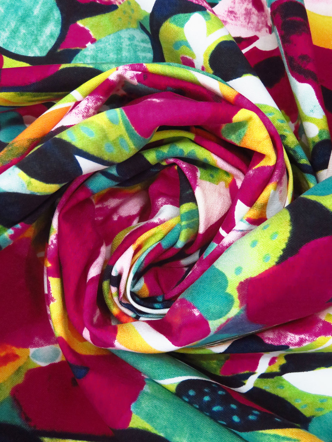 Magenta/Lemon/Aqua/Multi Rayon/Nylon/Lycra Painterly Abstract Floral Print Stretch Bengaline Suiting - NY Designer - 56W
