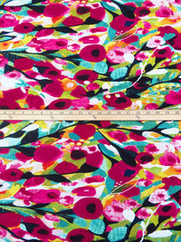 Magenta/Lemon/Aqua/Multi Rayon/Nylon/Lycra Painterly Abstract Floral Print Stretch Bengaline Suiting - NY Designer - 56W