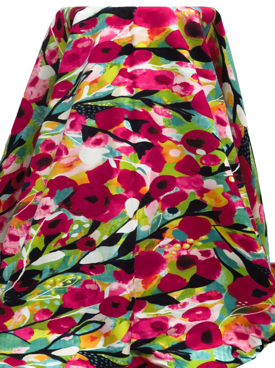 Magenta/Lemon/Aqua/Multi Rayon/Nylon/Lycra Painterly Abstract Floral Print Stretch Bengaline Suiting - NY Designer - 56W