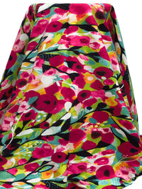 Magenta/Lemon/Aqua/Multi Rayon/Nylon/Lycra Painterly Abstract Floral Print Stretch Bengaline Suiting - NY Designer - 56W