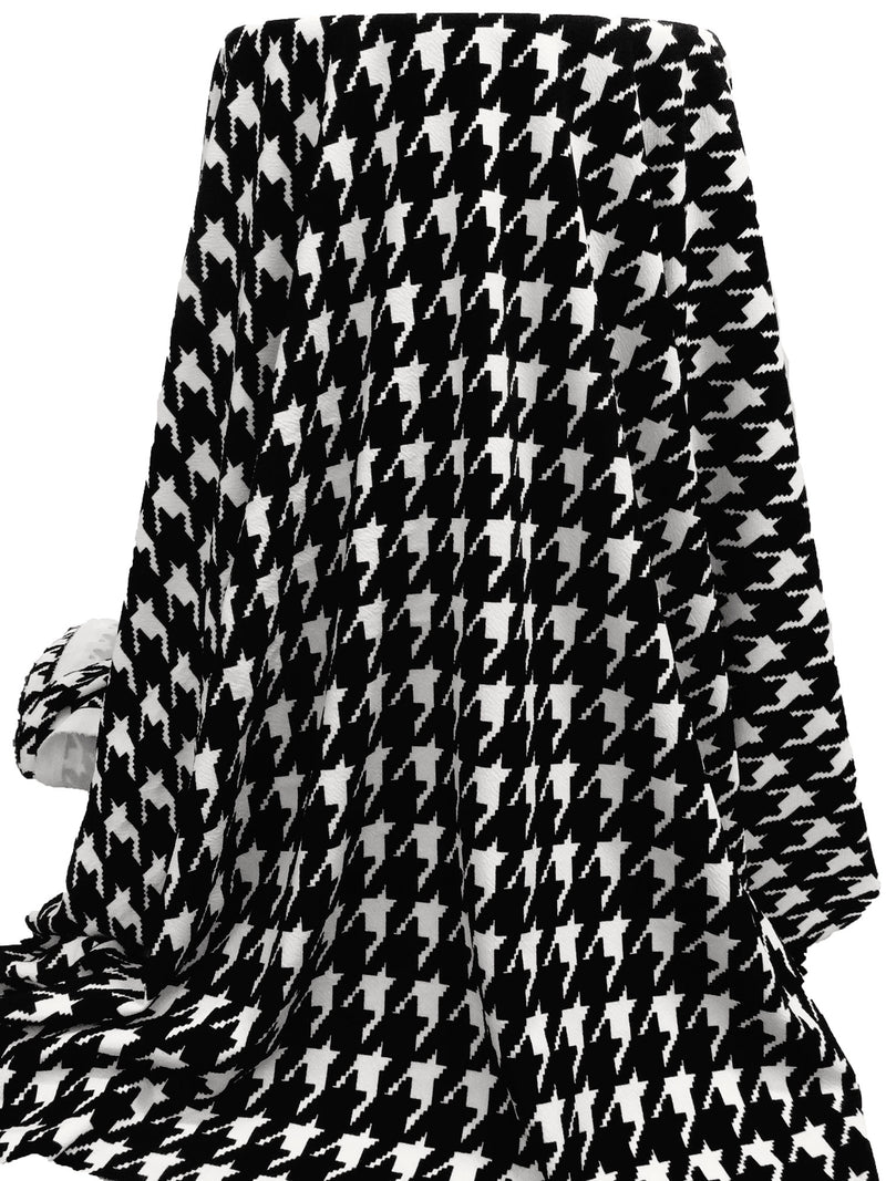 Black/White Polyester/Lycra Large Houndstooth Print Liverpool Double Knit 58W