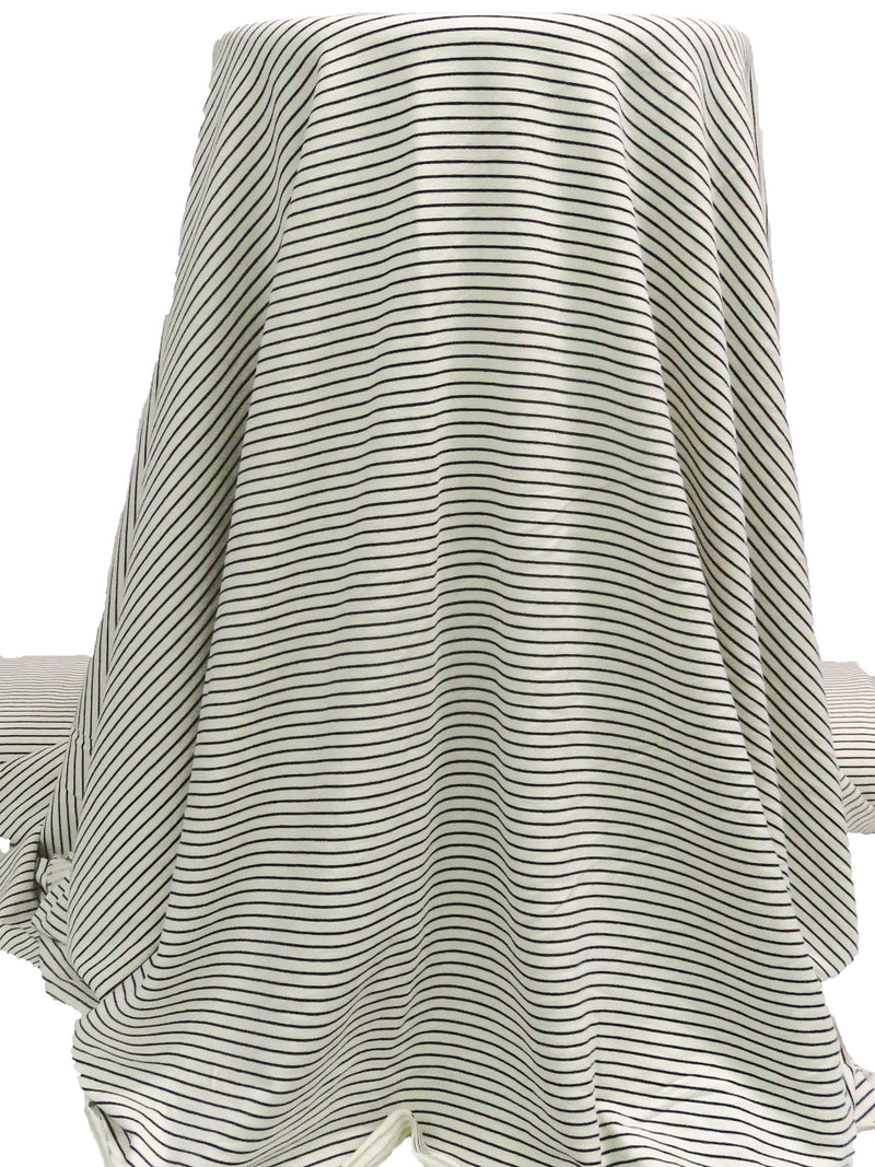 Eggshell/Black Rayon/Lycra Horizontal Stripe French Terry Knit 60W