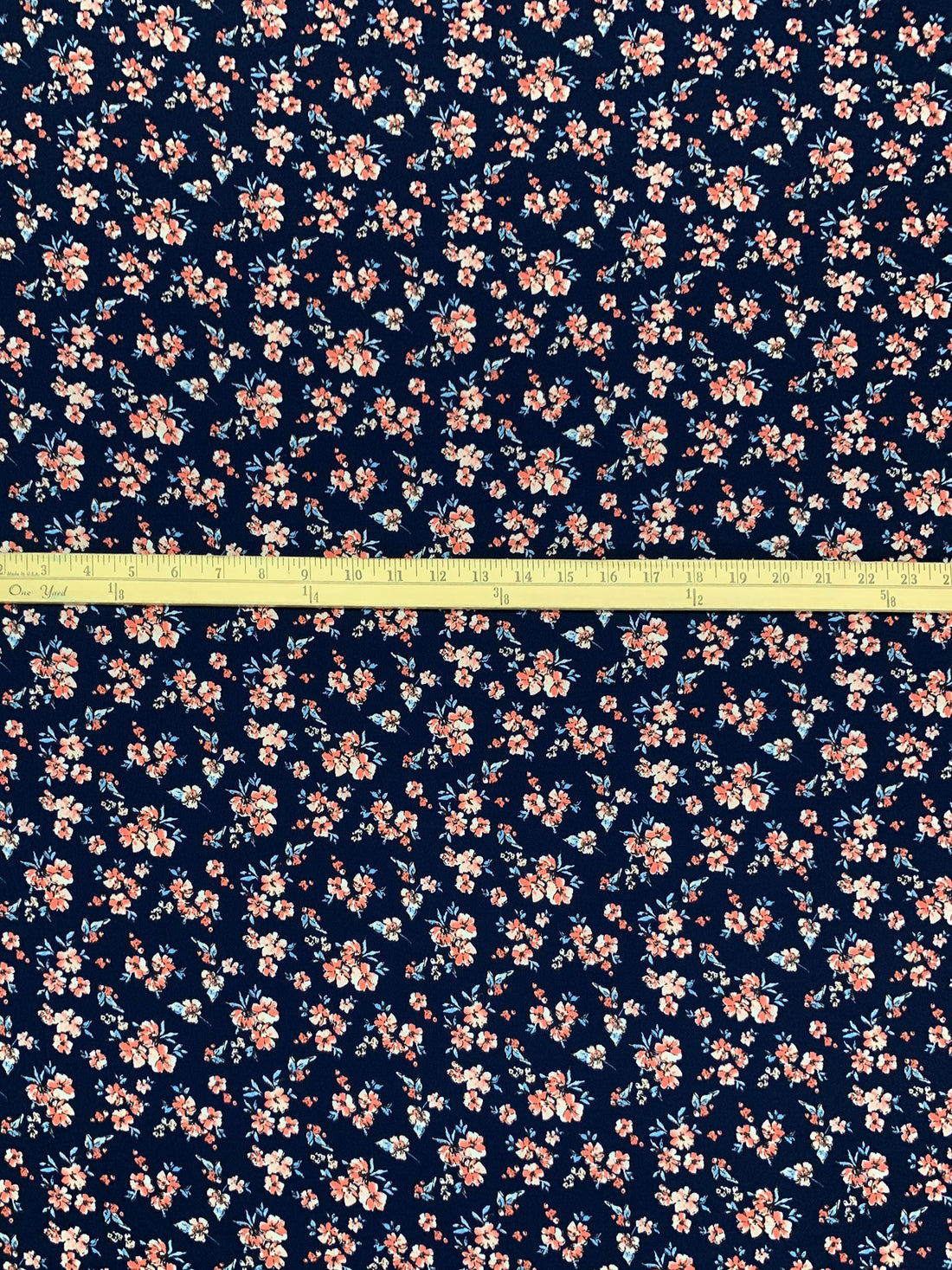 Deep Navy Blue/Coral/White/Multi 100% Polyester Floral Print Bubble Crepe 59W