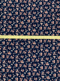 Deep Navy Blue/Coral/White/Multi 100% Polyester Floral Print Bubble Crepe 59W