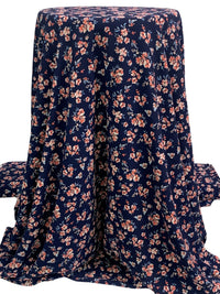 Deep Navy Blue/Coral/White/Multi 100% Polyester Floral Print Bubble Crepe 59W