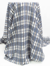 Dark Lapis Blue/White/Black/Smoked Gray 100% Silk Plaid Print Crepe de Chine - NY Designer - 44W