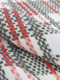 Hot Strawberry/White/Smoked Gray/Multi 100% Silk Plaid Print Crepe de Chine - NY Designer - 44W
