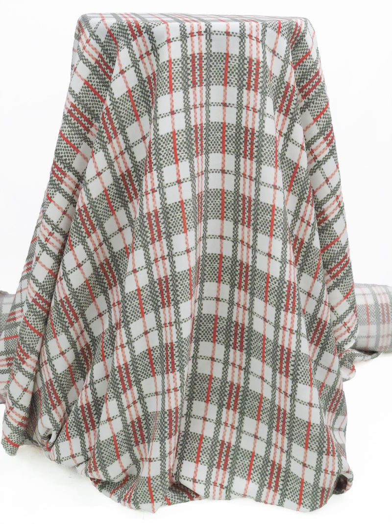 Hot Strawberry/White/Smoked Gray/Multi 100% Silk Plaid Print Crepe de Chine - NY Designer - 44W